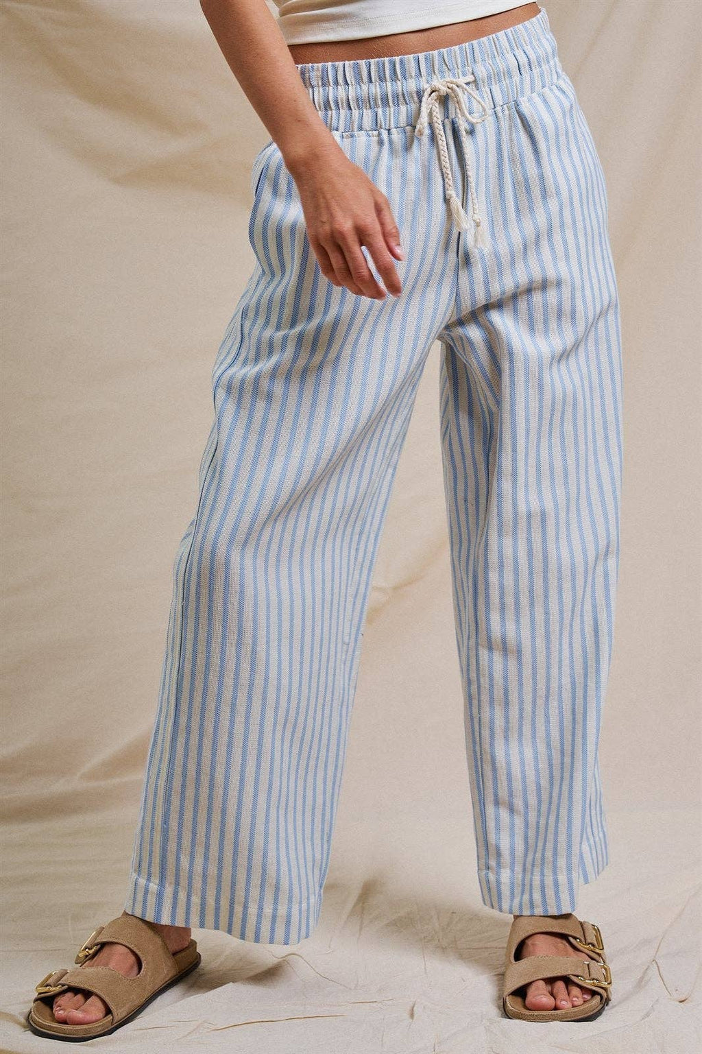 Cotton Stripe Wide Leg Pants