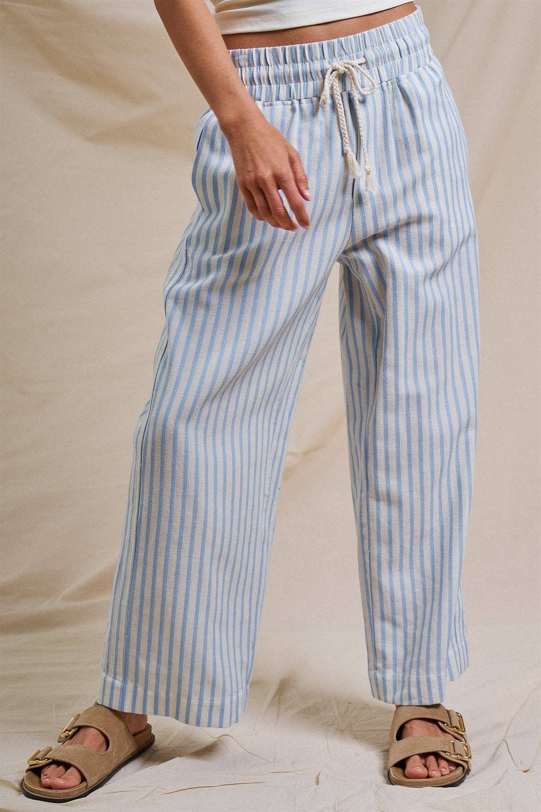 Cotton Stripe Wide Leg Pants