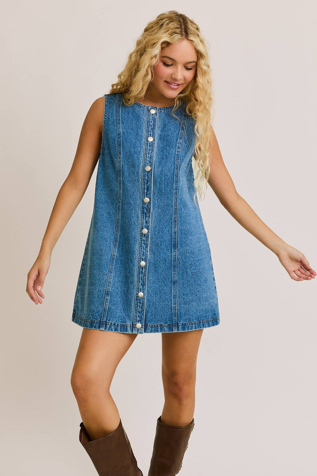 BUTTON DOWN DENIM MINI DRESS --