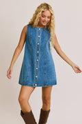 BUTTON DOWN DENIM MINI DRESS --