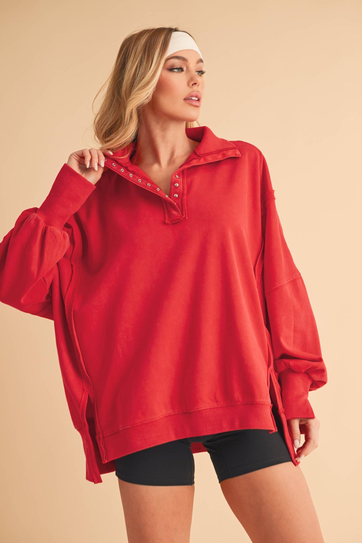 Tamika Henley Sweatshirt - Red
