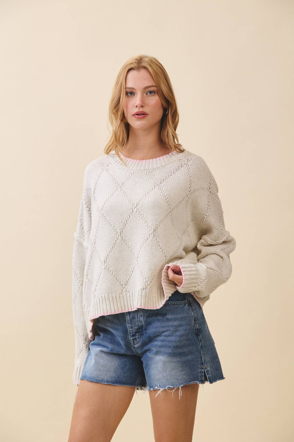Diamond Knit Pullover Sweater