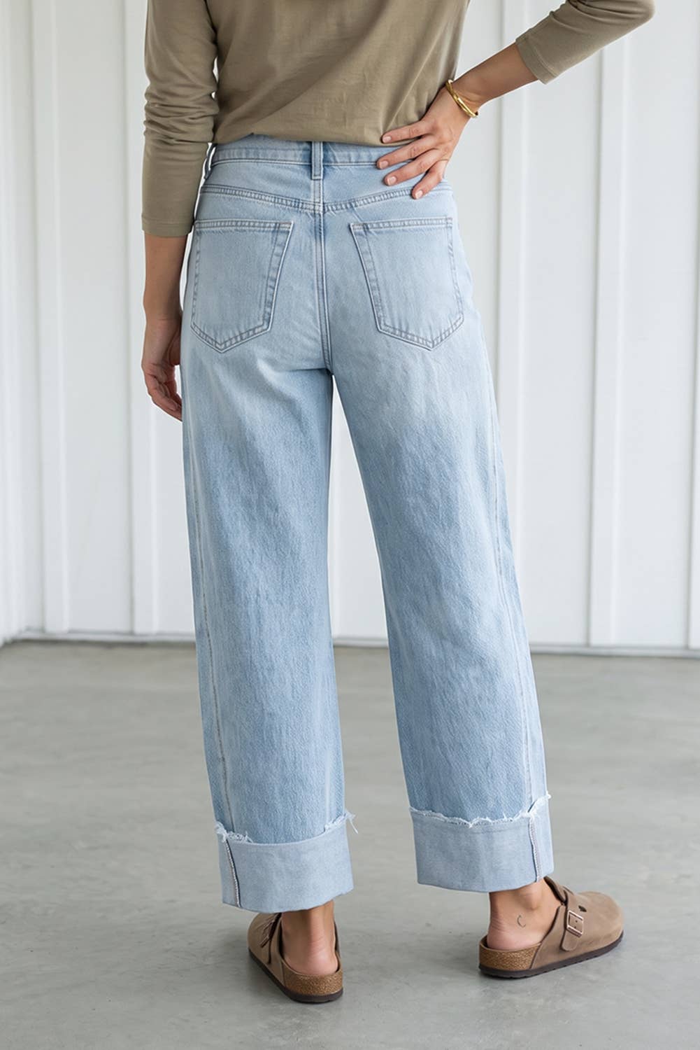Loose Raw Hem Cuffed Denim