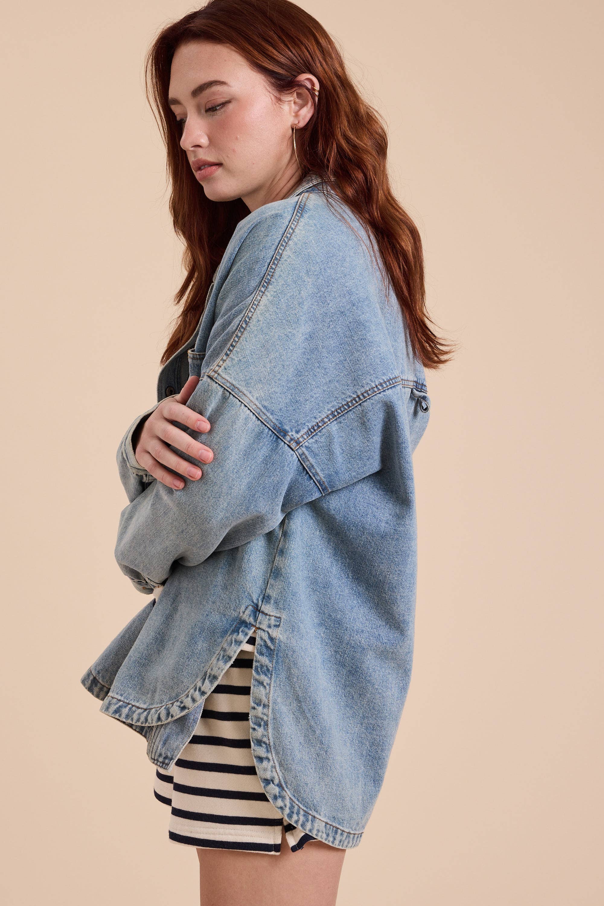 WASHED SNAP BUTTON DENIM JACKET