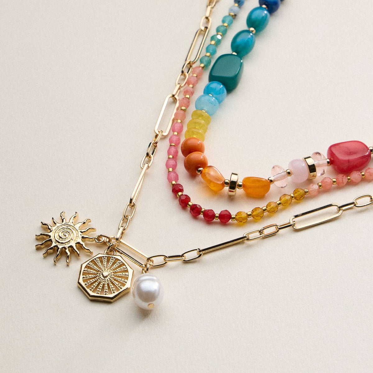 Sun Charm Layered Necklace