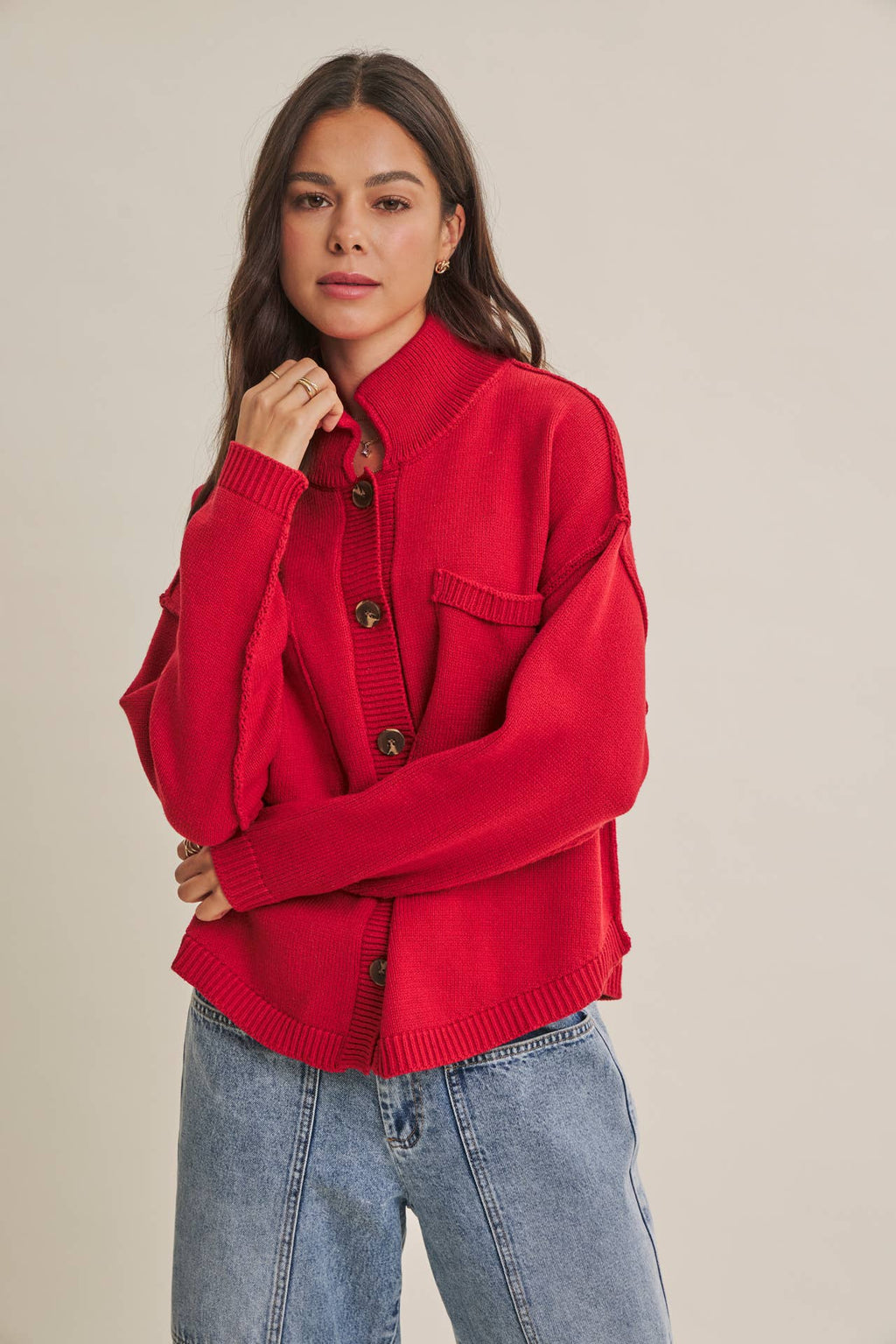 CHERRY RED SWEATER JACKET