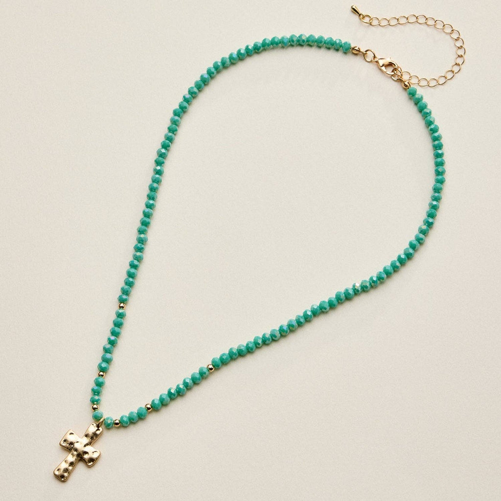 Bead Cross Necklace - Blue