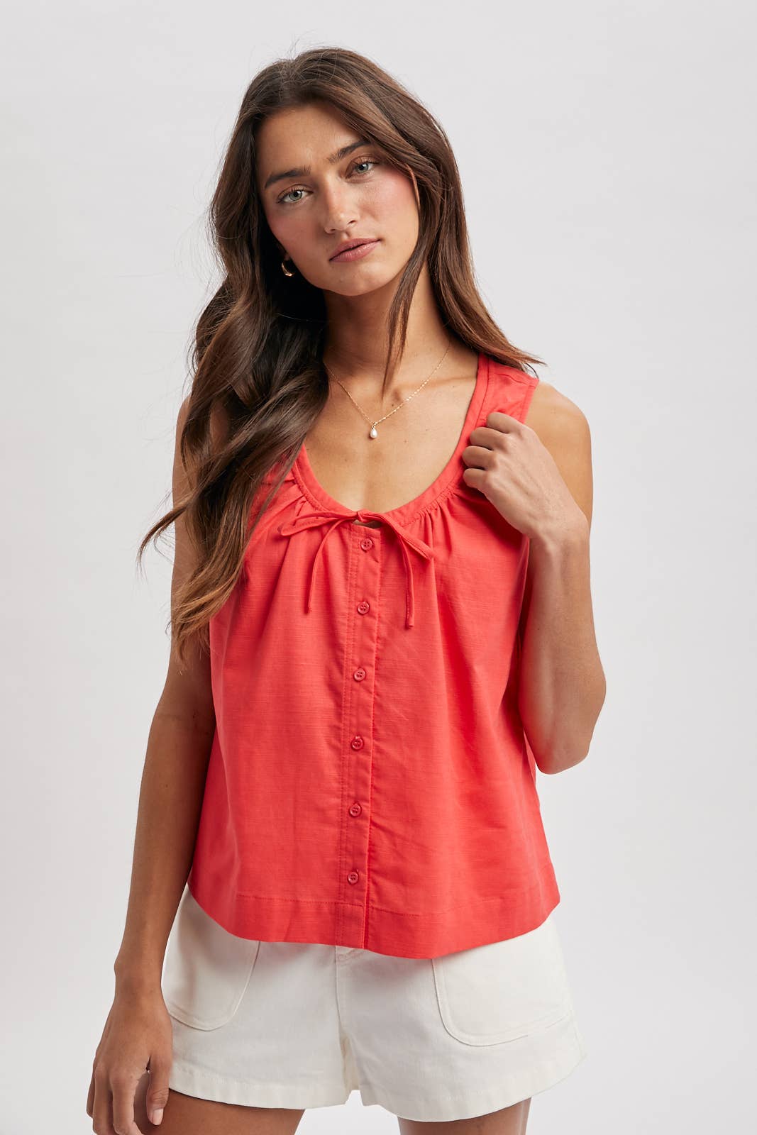 FRONT TIE BUTTON-UP BLOUSE