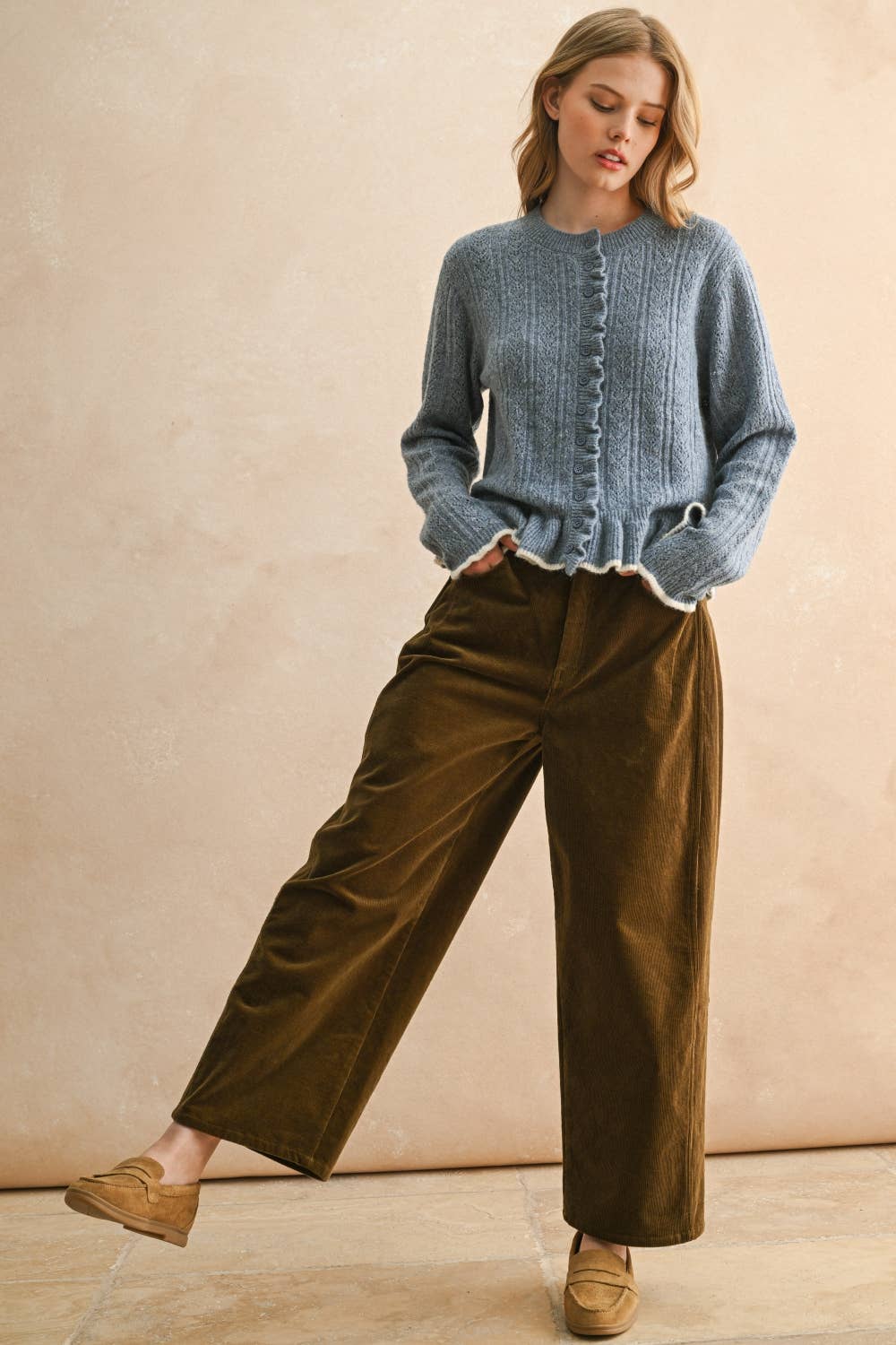 Ruffled Button Cardigan