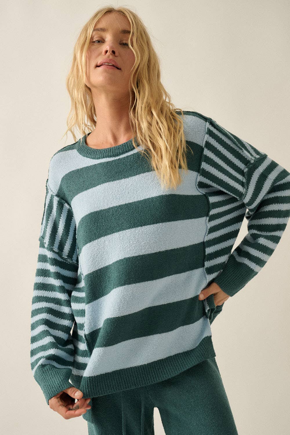 Deep Sea Contrast Knit Sweater
