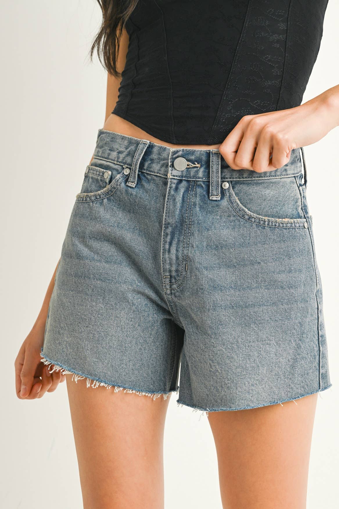 High Rise Aline Denim Shorts