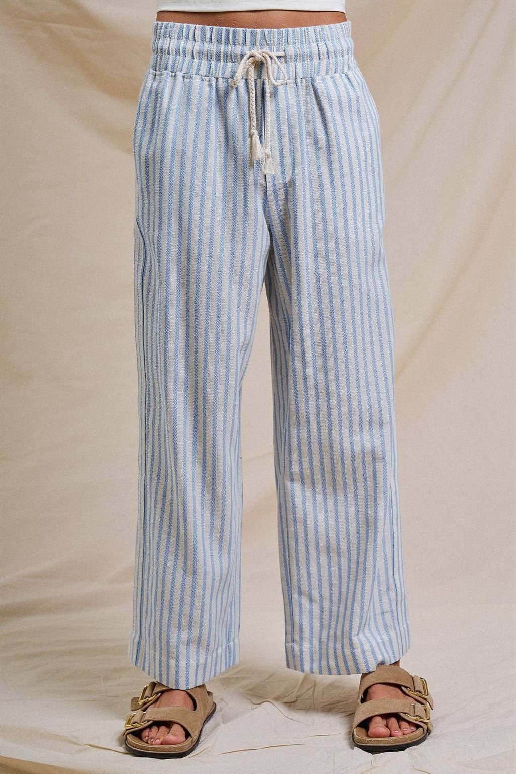 Cotton Stripe Wide Leg Pants