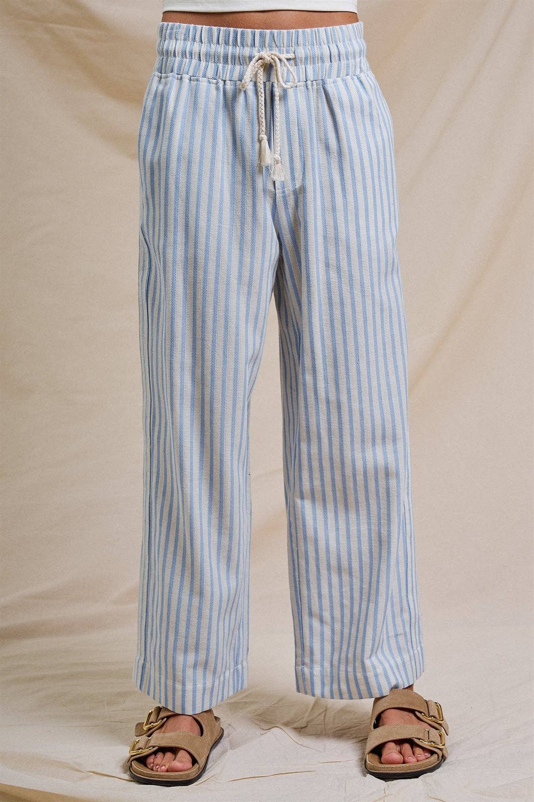 Cotton Stripe Wide Leg Pants