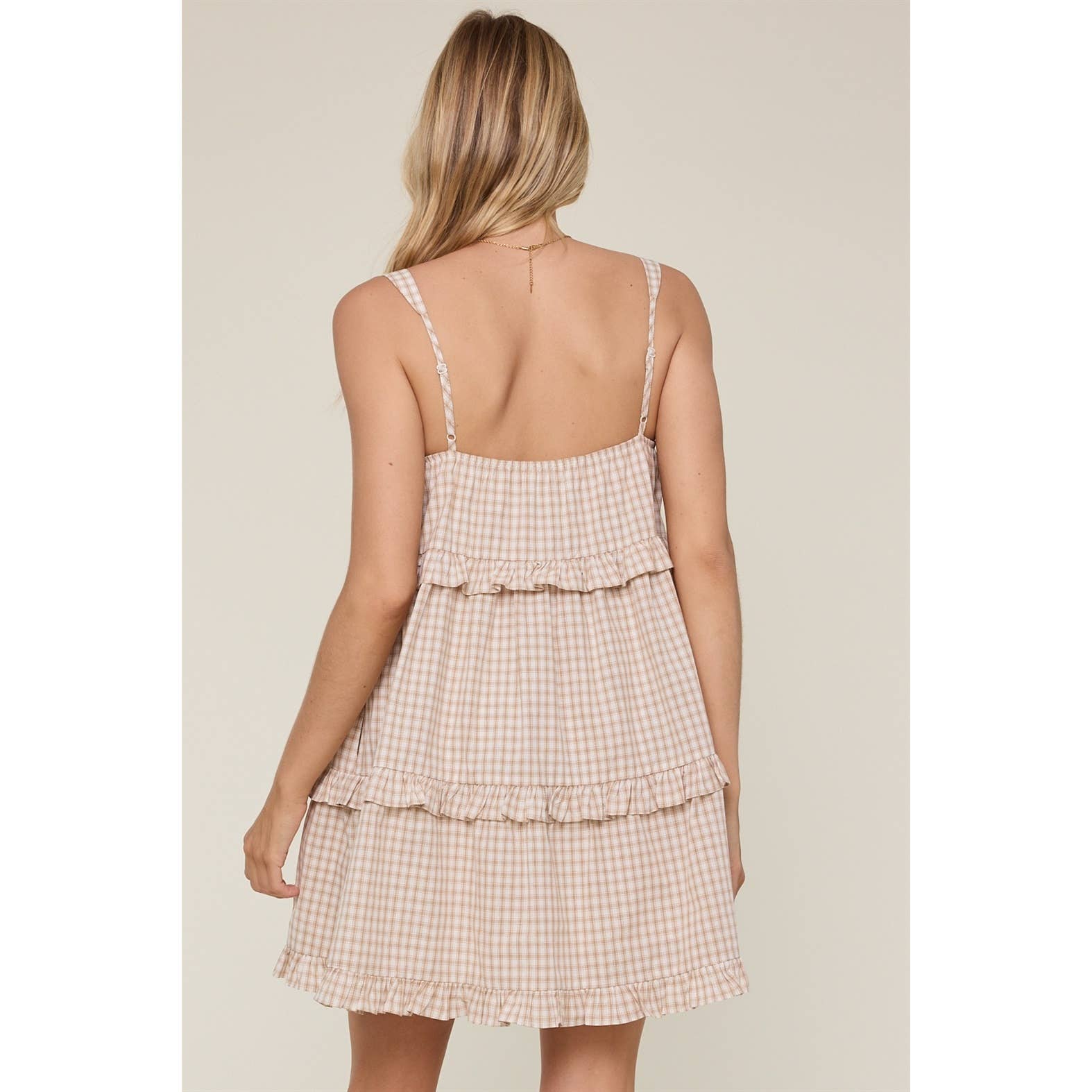 PLAID RUFFLE TIERED MINI DRESS
