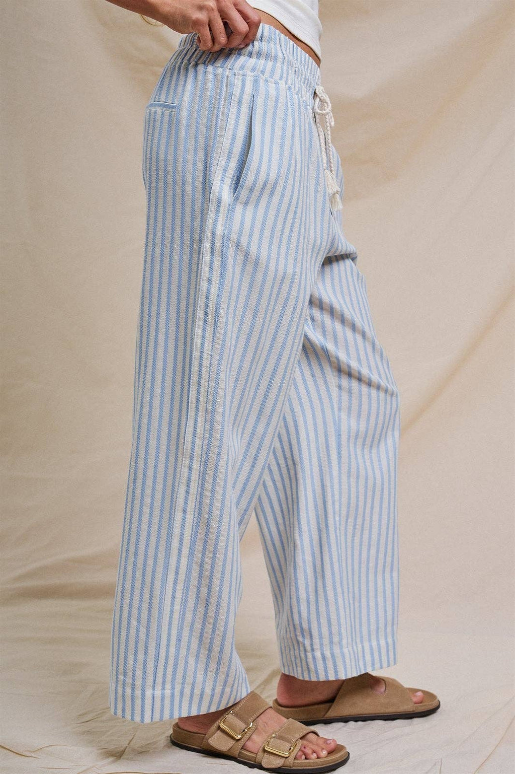 Cotton Stripe Wide Leg Pants
