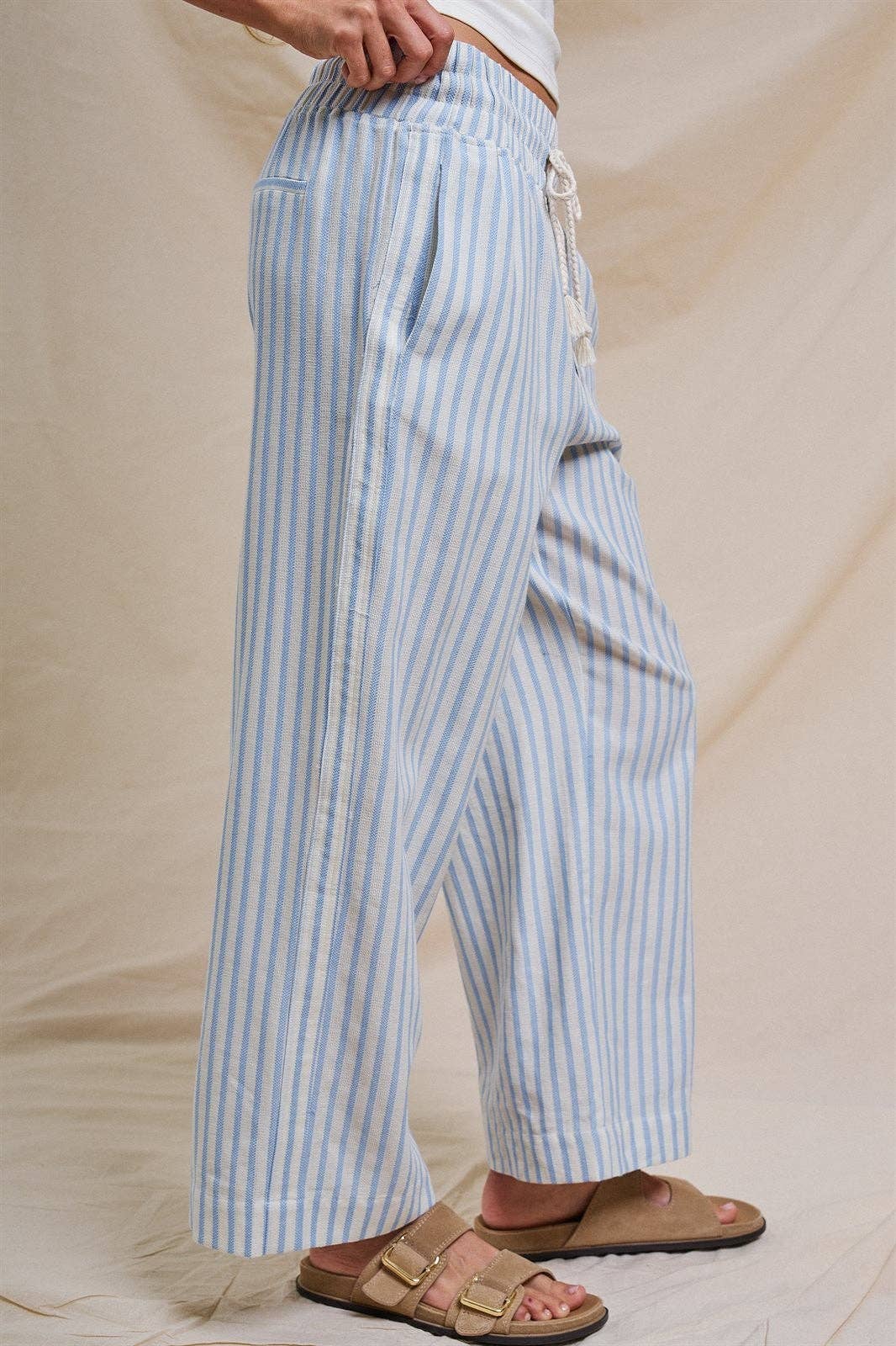 Cotton Stripe Wide Leg Pants