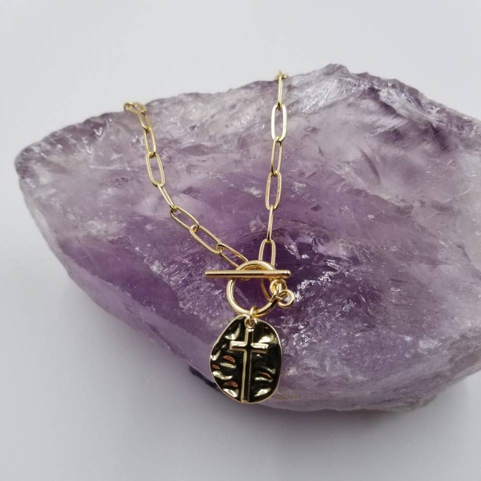 Hammered Cross Paperclip Necklace