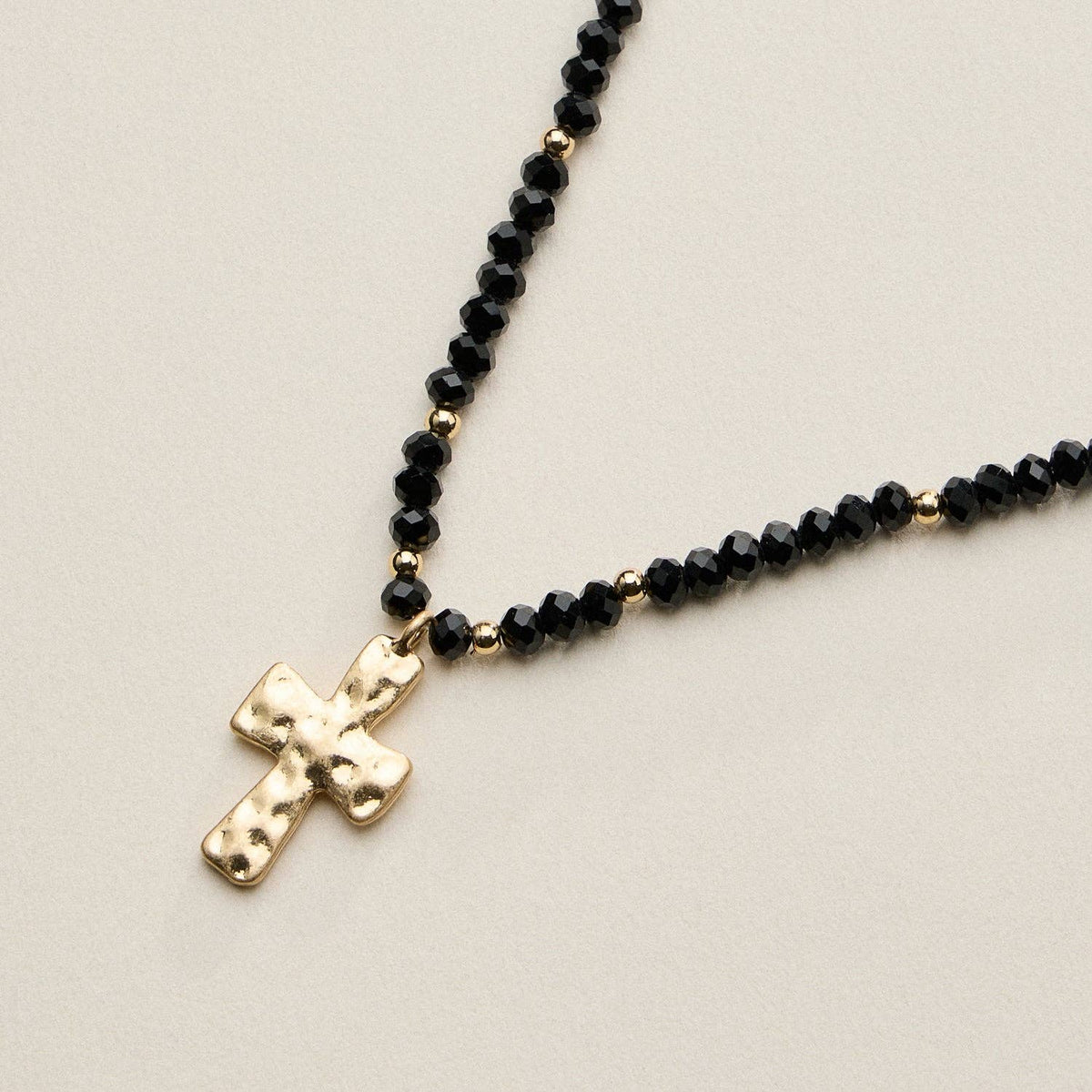 Bead Cross Necklace - Blue