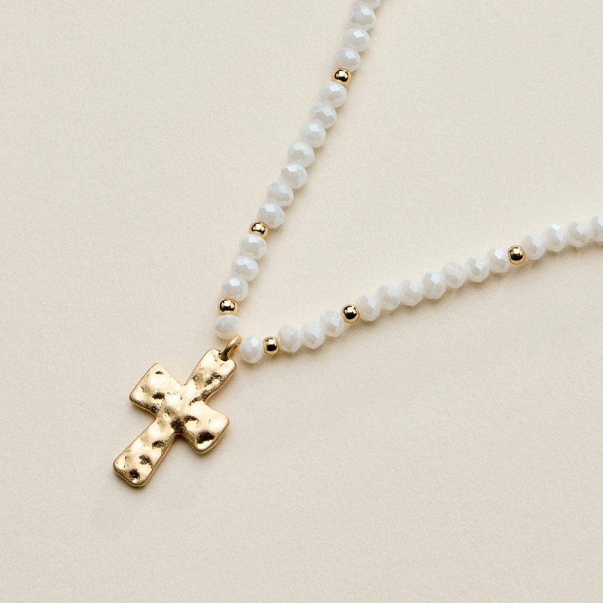 Bead Cross Necklace - Blue