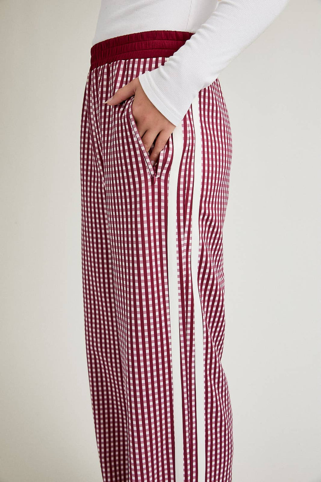 Mid Rise Plaid Track Pants