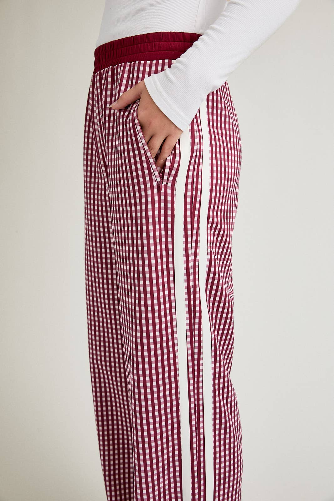 Mid Rise Plaid Track Pants