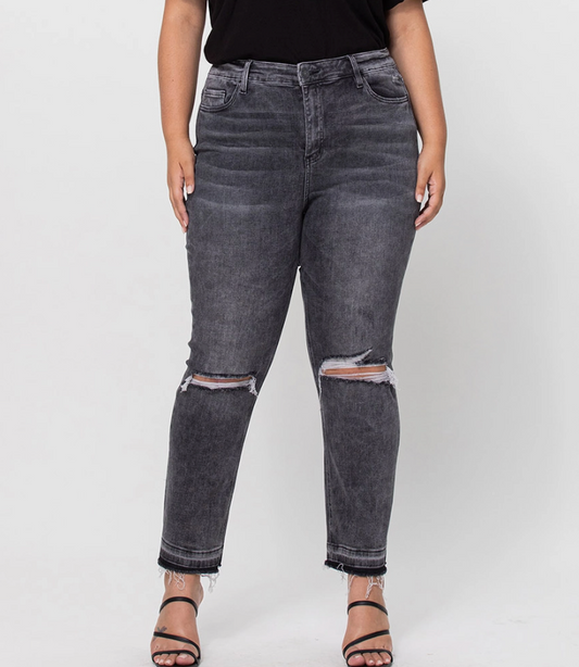 High Rise Black Wash Denim +