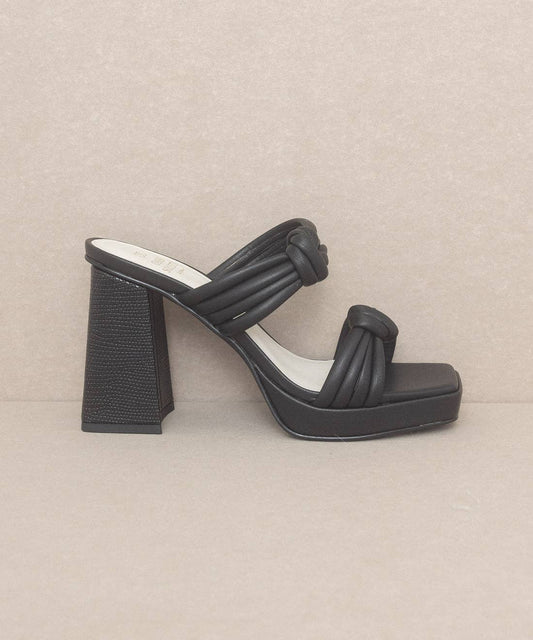 The Faith Black | Knotted Band Platform Snake-Print Heel